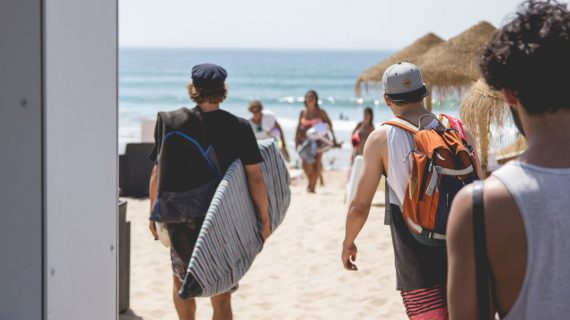 Surf students on their way to the waves