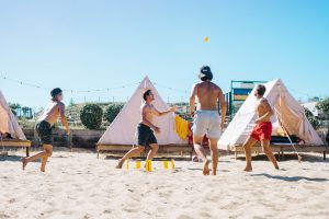 Tents on wooden floor Accommodation surf camp Vieux Boucau