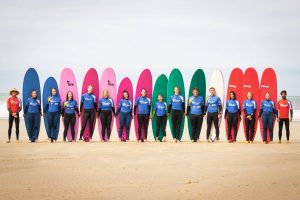 Two happy surf groups after surfing lessons at Le Pin Sec Two happy surf groups after surfing lessons at Le Pin Sec